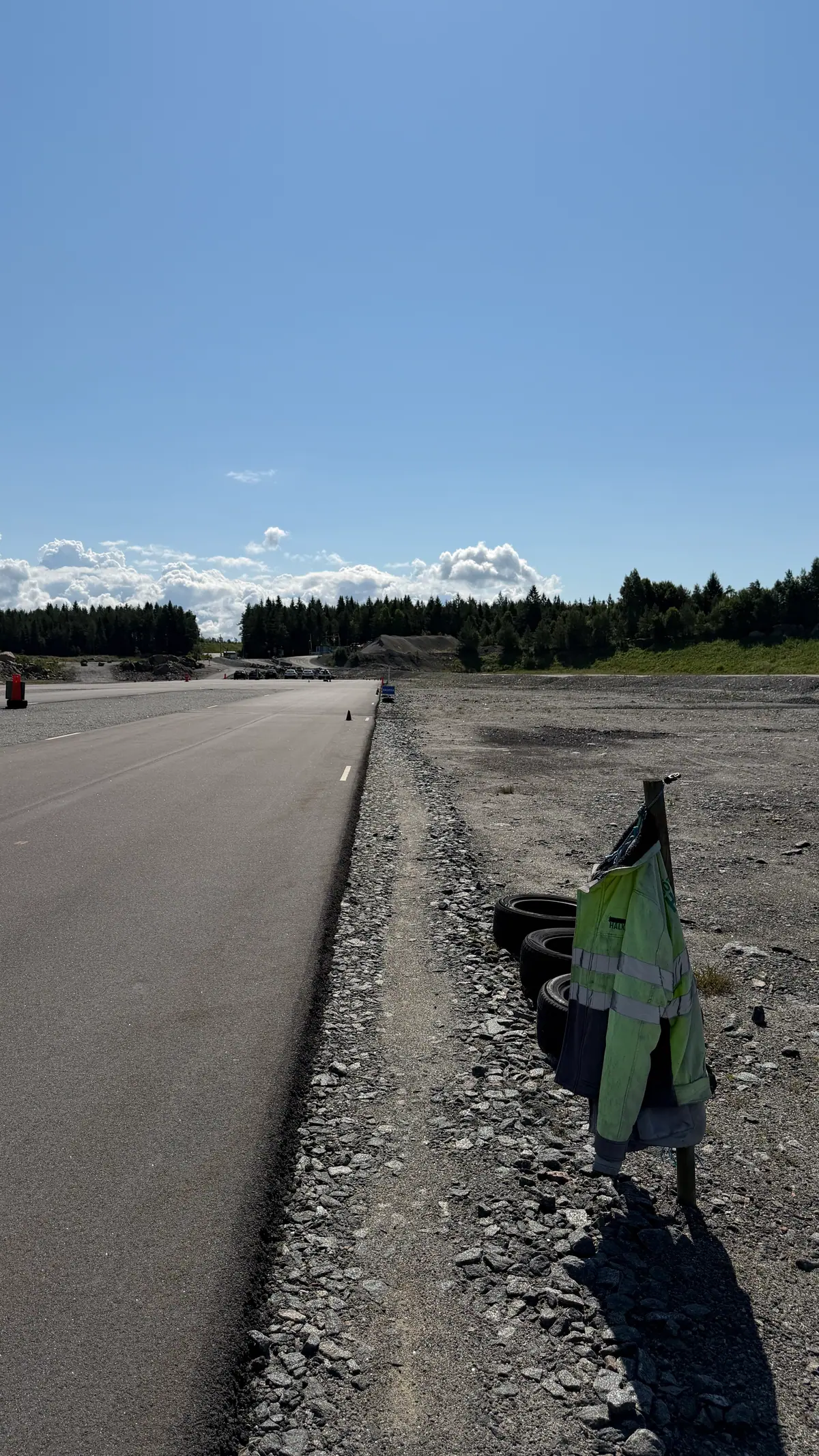 The edge of the track with tyre stacks
