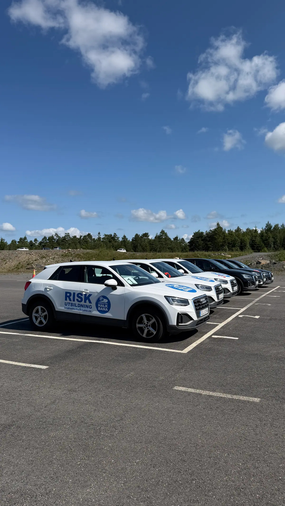 Row of training cars on the skid pan