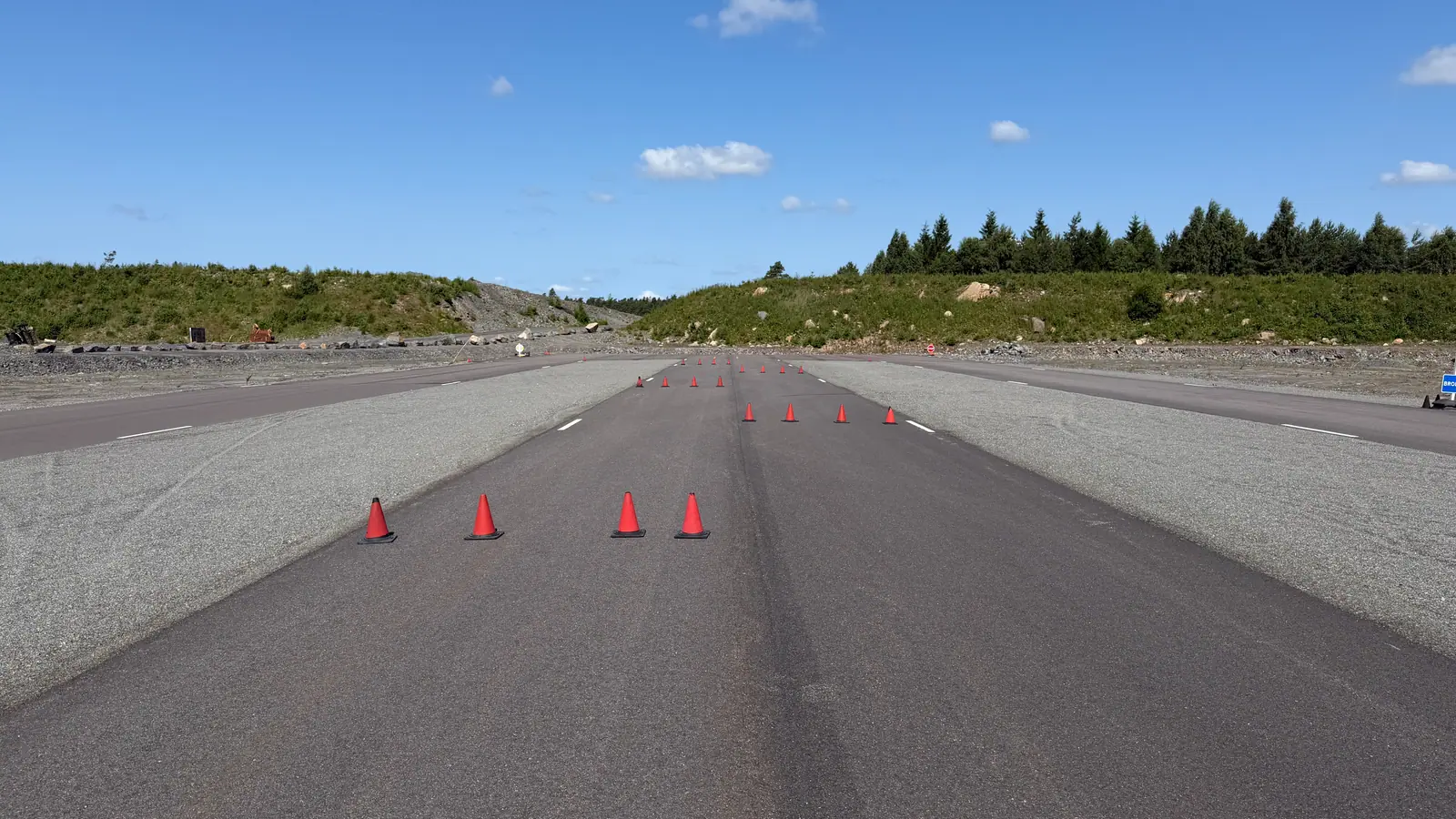 Cones placed in a line on the skid pan
