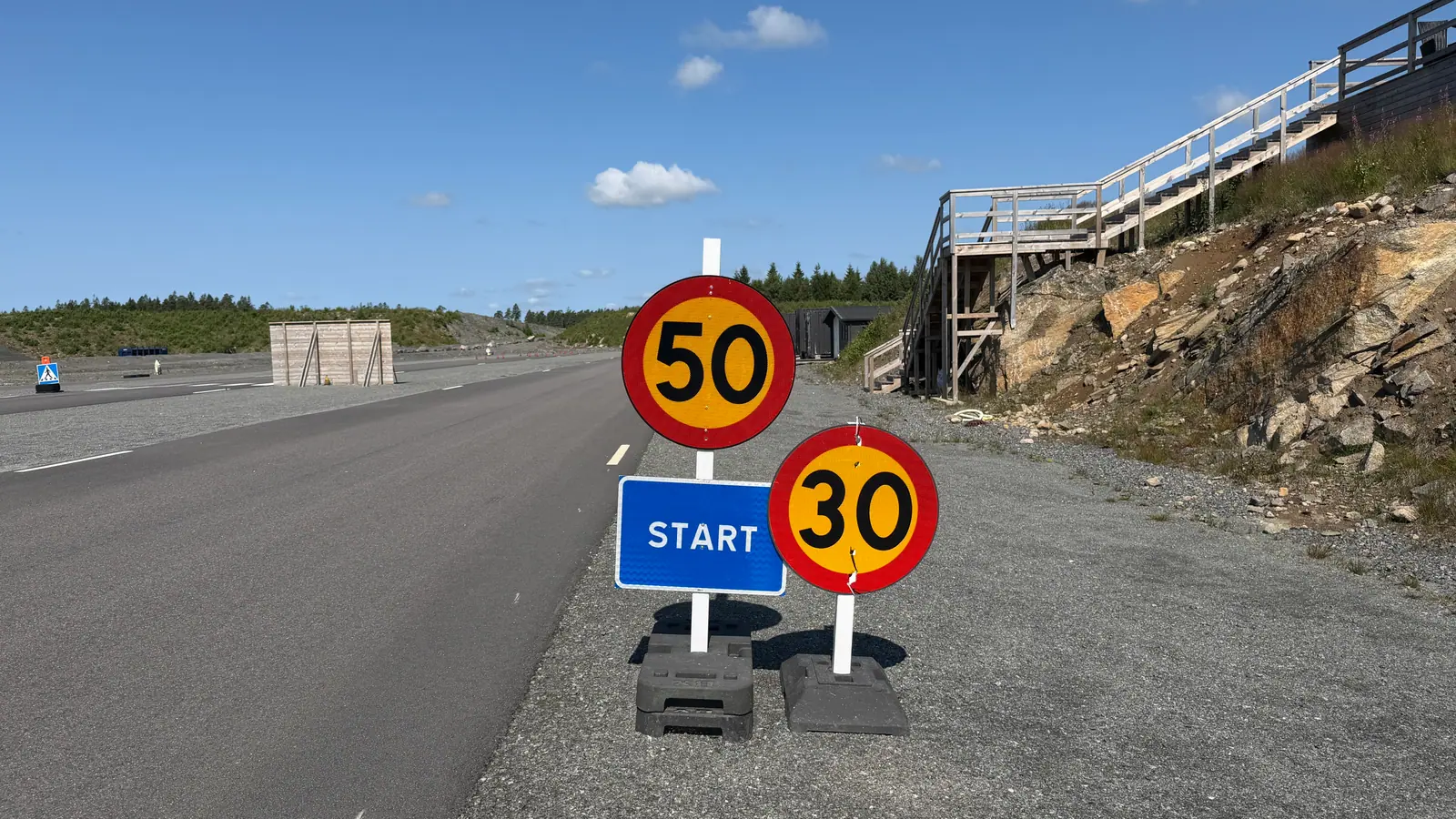 Speed limit signs at the start line of the skid pan in Landvetter